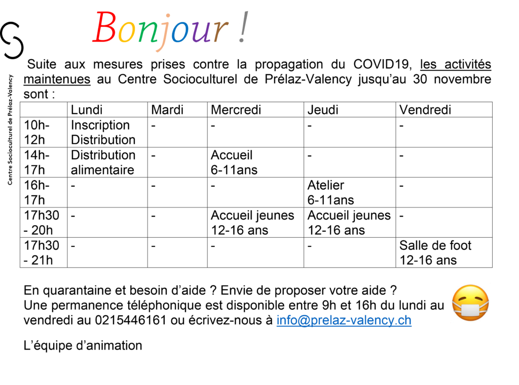 fermeture COVID-19 Novembre 2020 activités maintenues